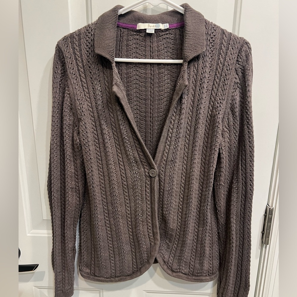 Boden Taupe Cable Knit Cardigan